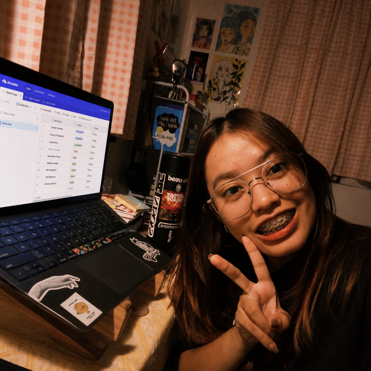 Yana working at her workspace